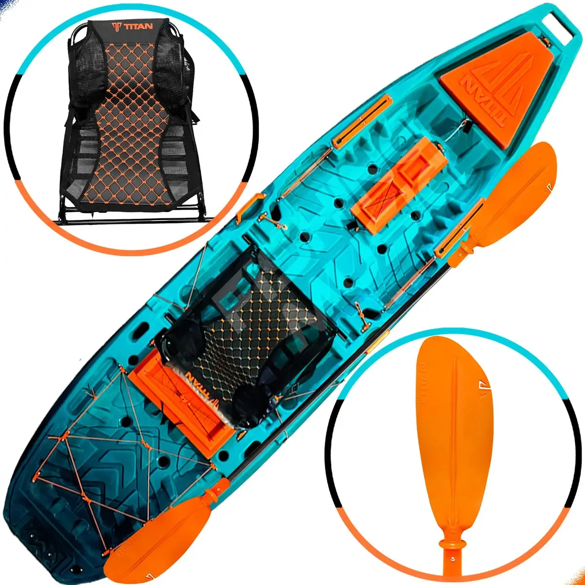 Caiaque De Pesca Ares Titan + Cadeira Confort E Remo Cor Oceano
