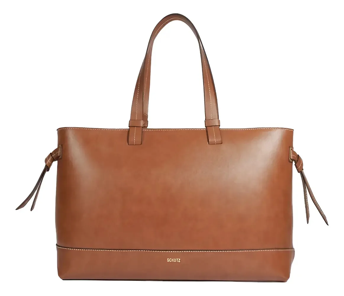 Bolsa de Ombro Schutz Shopping Halle Neo Marrom com Ferragens Dourados e Texturas