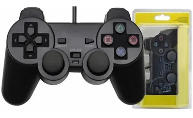 Joystick Gamme Preto Com Vibração Para Playstation 2 Ps2 Com Fio 1.5m