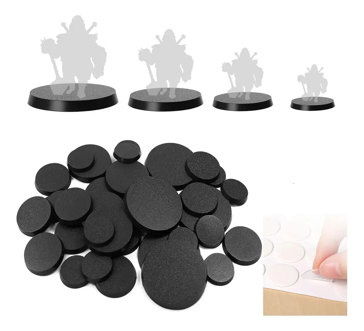 120 bases plásticas redondas de 4 tamanhos e acessórios para jogos