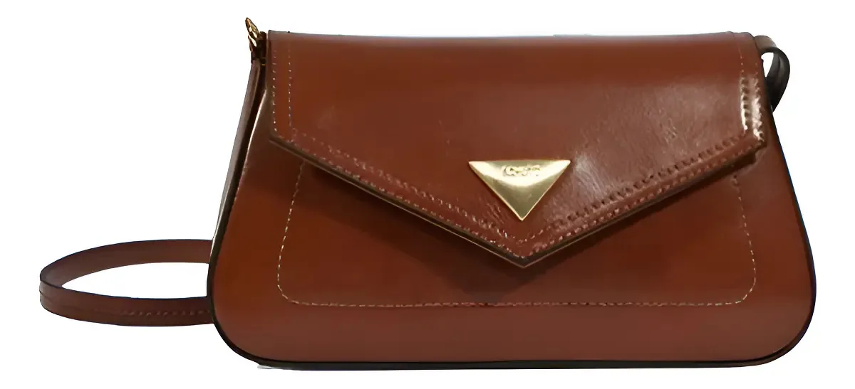 Bolsa Tira Colo Schutz Pequena Marrom com Alças de Couro e Ferragens Douradas