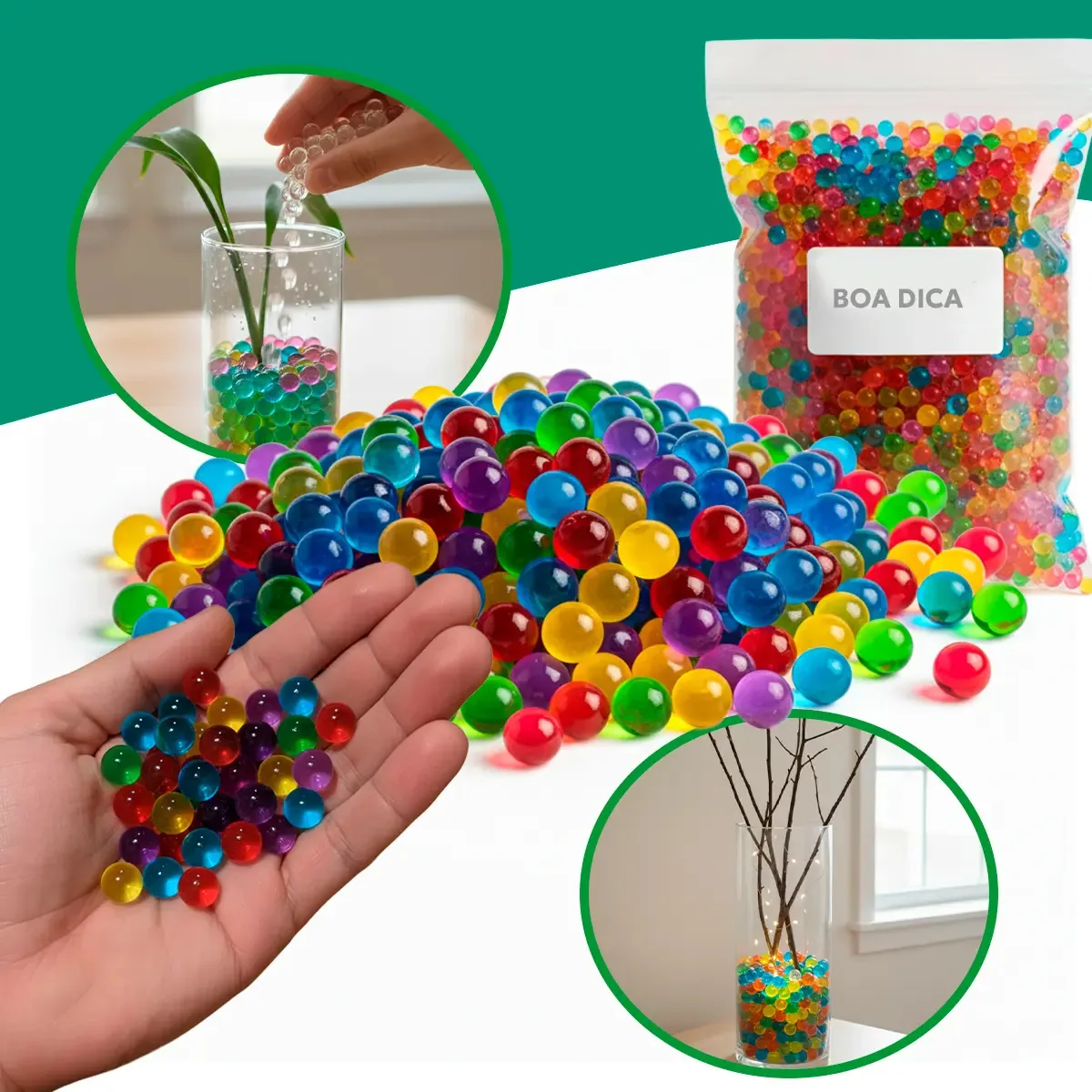 10000 Bolinhas De Gel Cresce Absorvem Agua Orbs Colorida Vaso Boa Dica