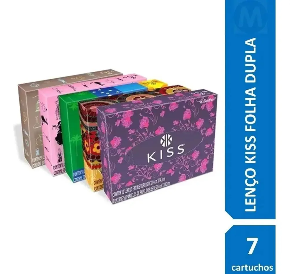 Kit Com 7 Caixinhas C/50un Lenço De Papel Folha Dupla Kiss