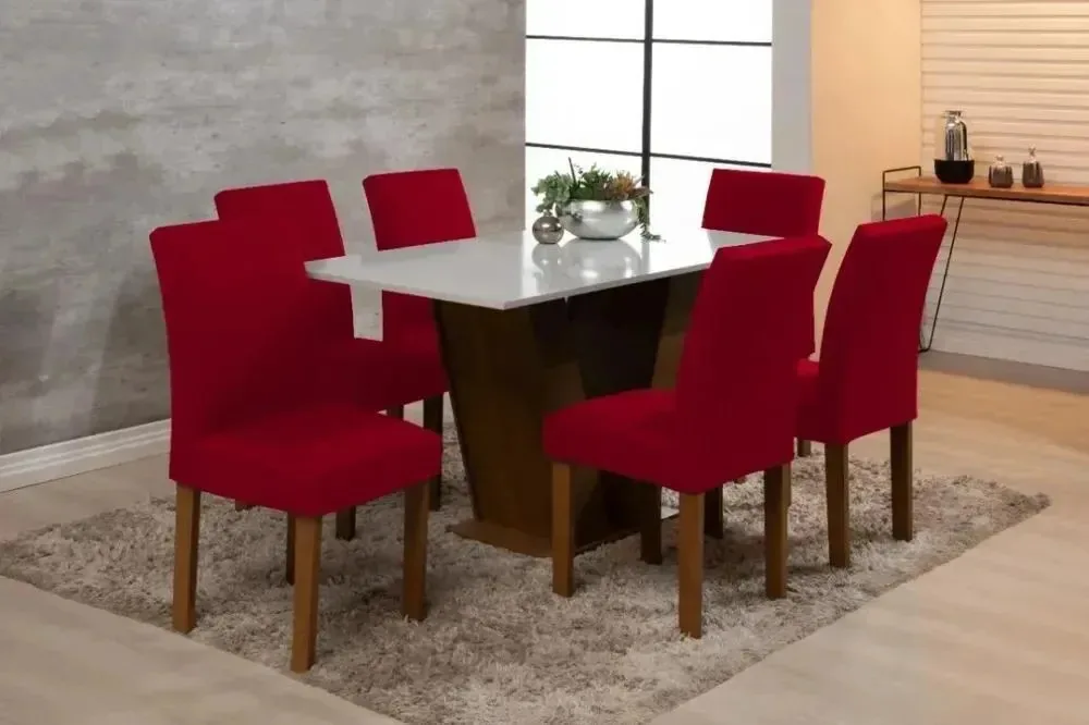 Kit 6 Capas Para Cadeira Jantar Malha Elástico - Re Vermelho