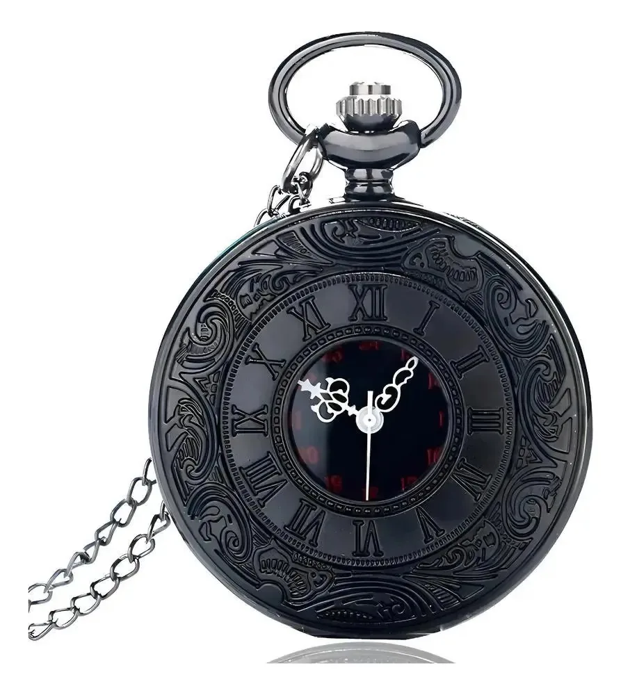 Relógio De Bolso Steampunk Preto Com Corrente Retro Vintage
