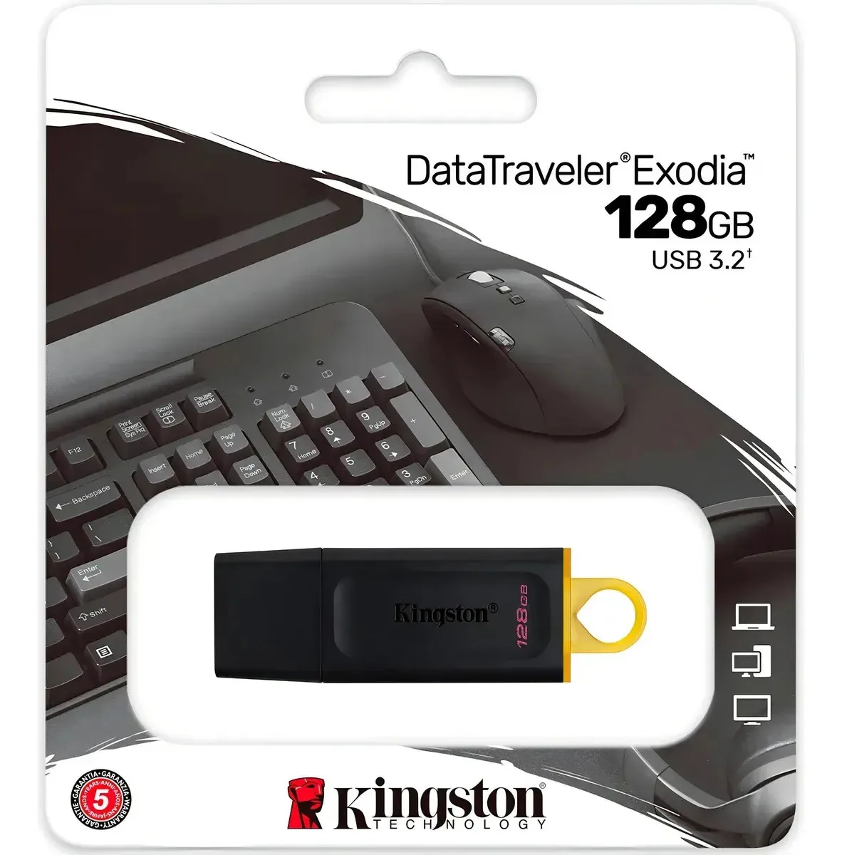 Pen Drive 128gb Exodia, Usb 3.2, Dtx/128gb Kingston Cor Preto Lisa