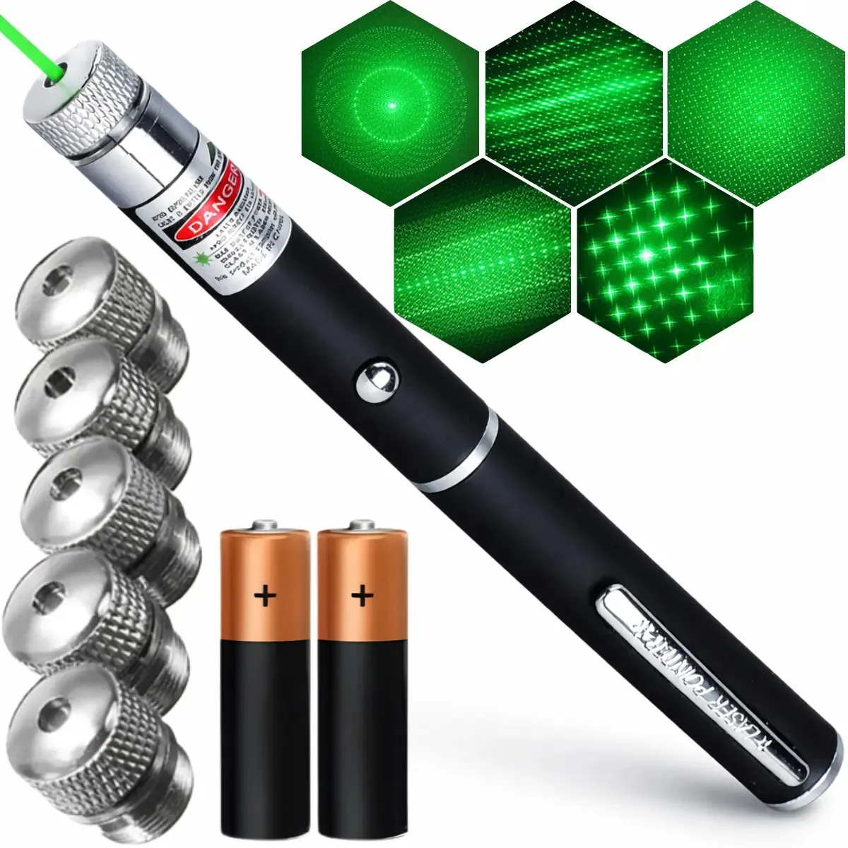 Caneta Laser Verde Forte Longo Alcance Pointer Para Reuniões Estudos Apresentações Com 5 Ponteiras De Efeitos Marca Ex Decor
