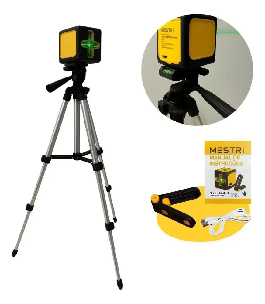 2x Nível A Laser Verde 2 Linhas Esquadro + Suporte + Tripé R