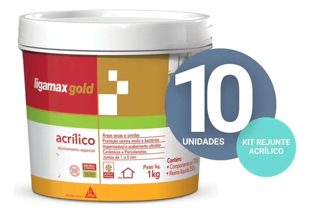 Rejunte Acrílico Ligamax Gold 1kg Grafite - Kit 10un