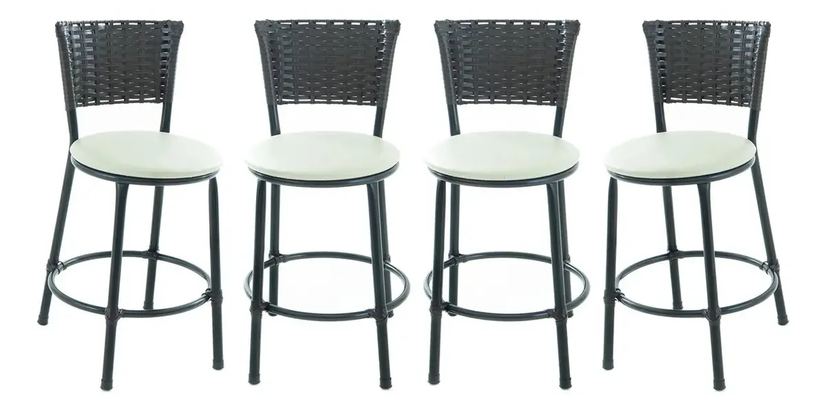 Kit 4 Banqueta Baixa Junco Tabaco Estilo E Conforto Cor Bege