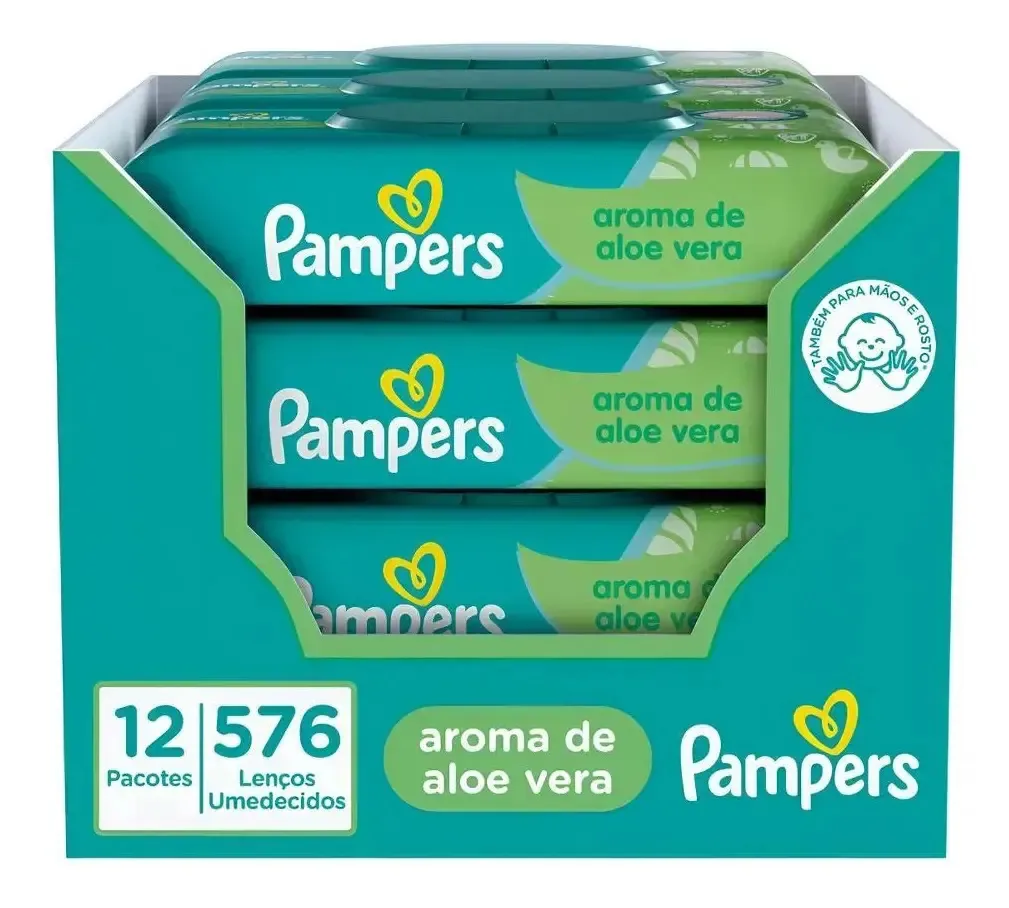 Lenços Umedecidos Pampers, Aroma De Aloe Vera 12 Pacotes Em