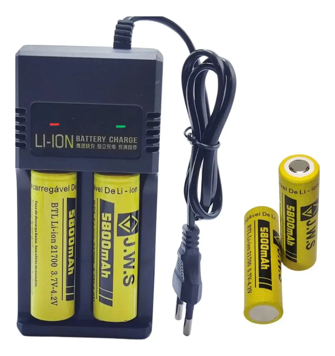 Carregador E 4 Baterias Recarregável 21700 Lanterna Tática