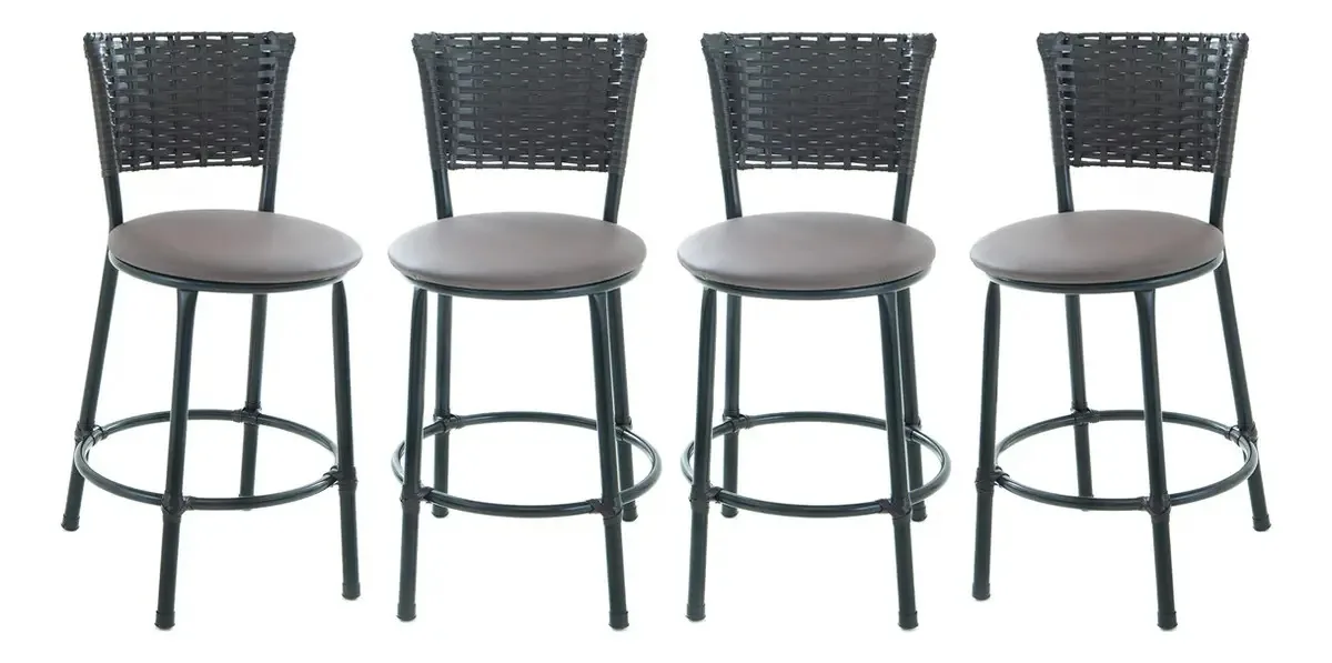 Kit 4 Banqueta Baixa Junco Tabaco Estilo E Conforto Cor Marrom