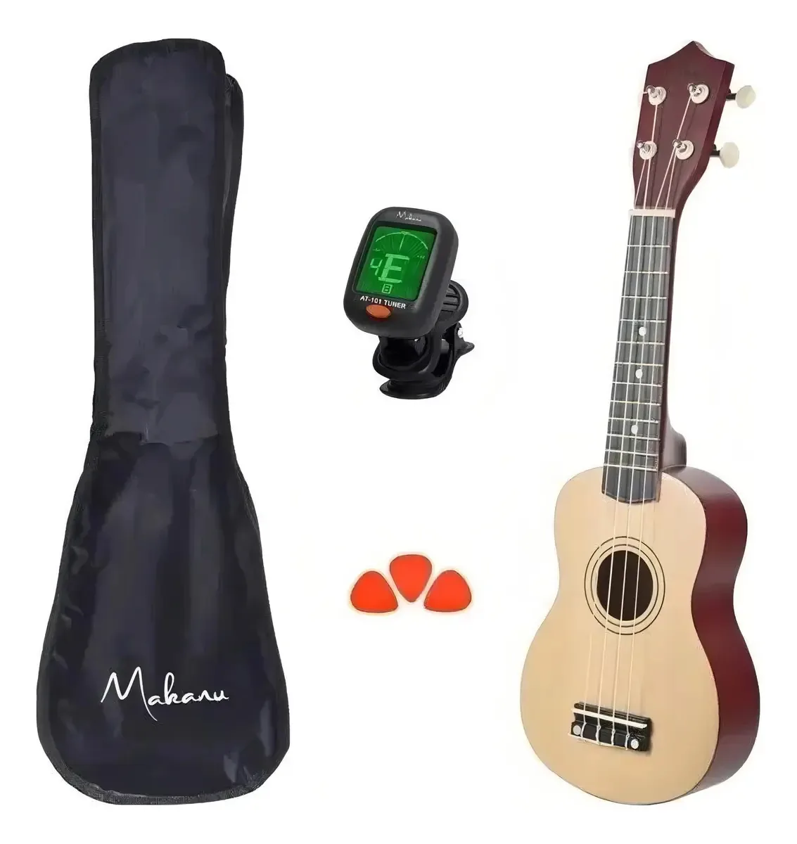 Ukulele Acústico Soprano Capa 3 Paletas + Afinador - Preto