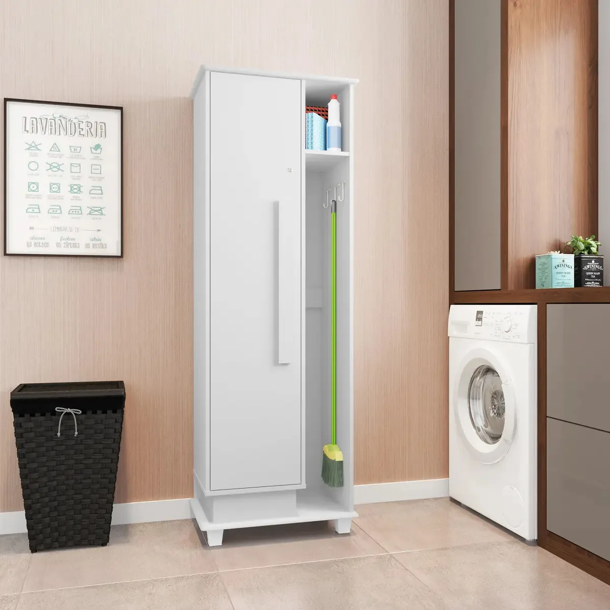 Armário Multiuso Escritório Lavanderia Quarto 1 Porta Caribe Cor Branco