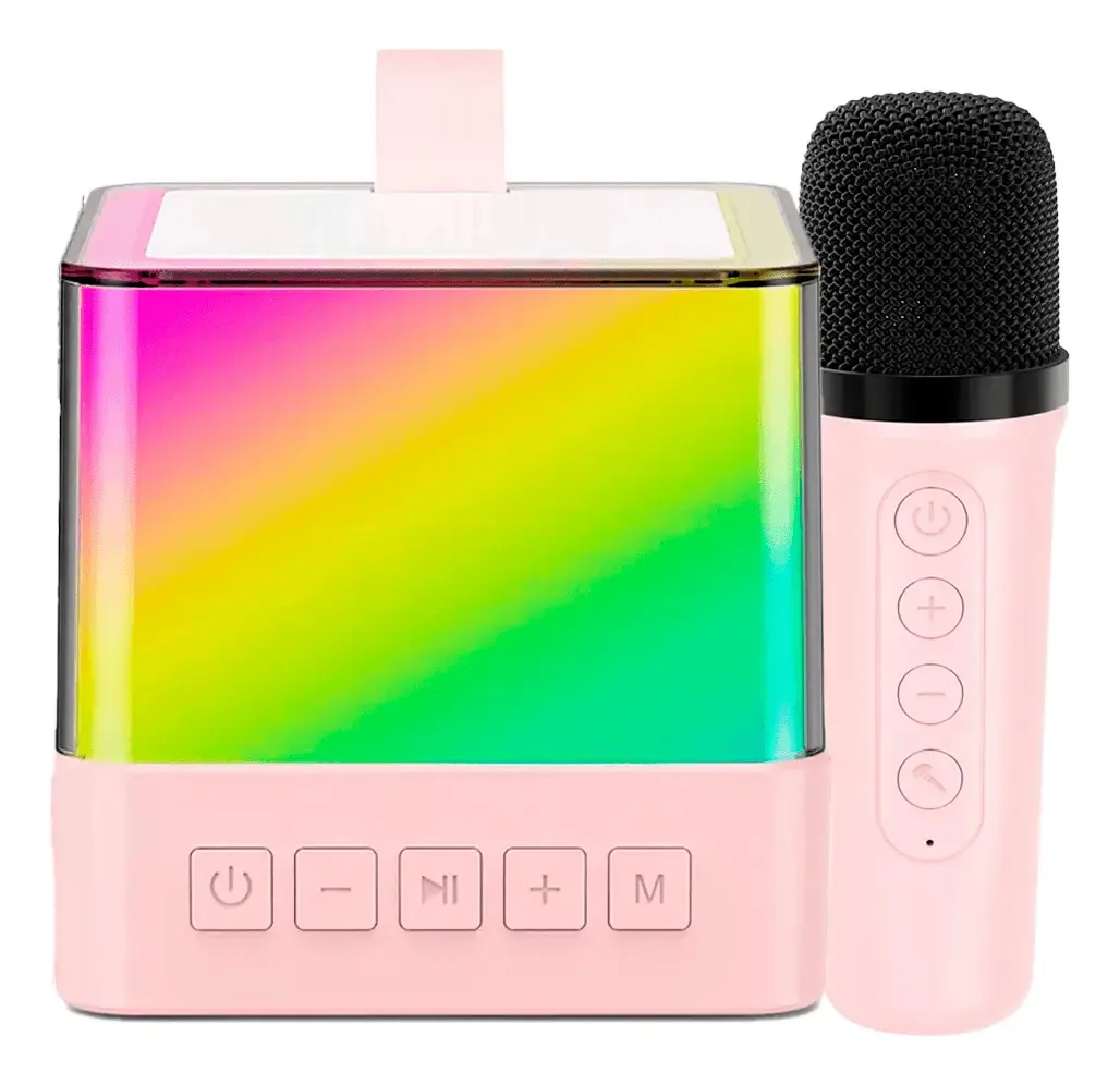 Caixa Som 1 Microfone Infantil Caixinha Bluetooth S/ Fio Cor Rosa