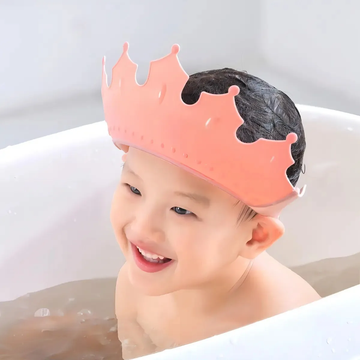 Touca De Banho De Bebê Protetora Olhos E Ouvidos Infantil Cor Rosa-claro