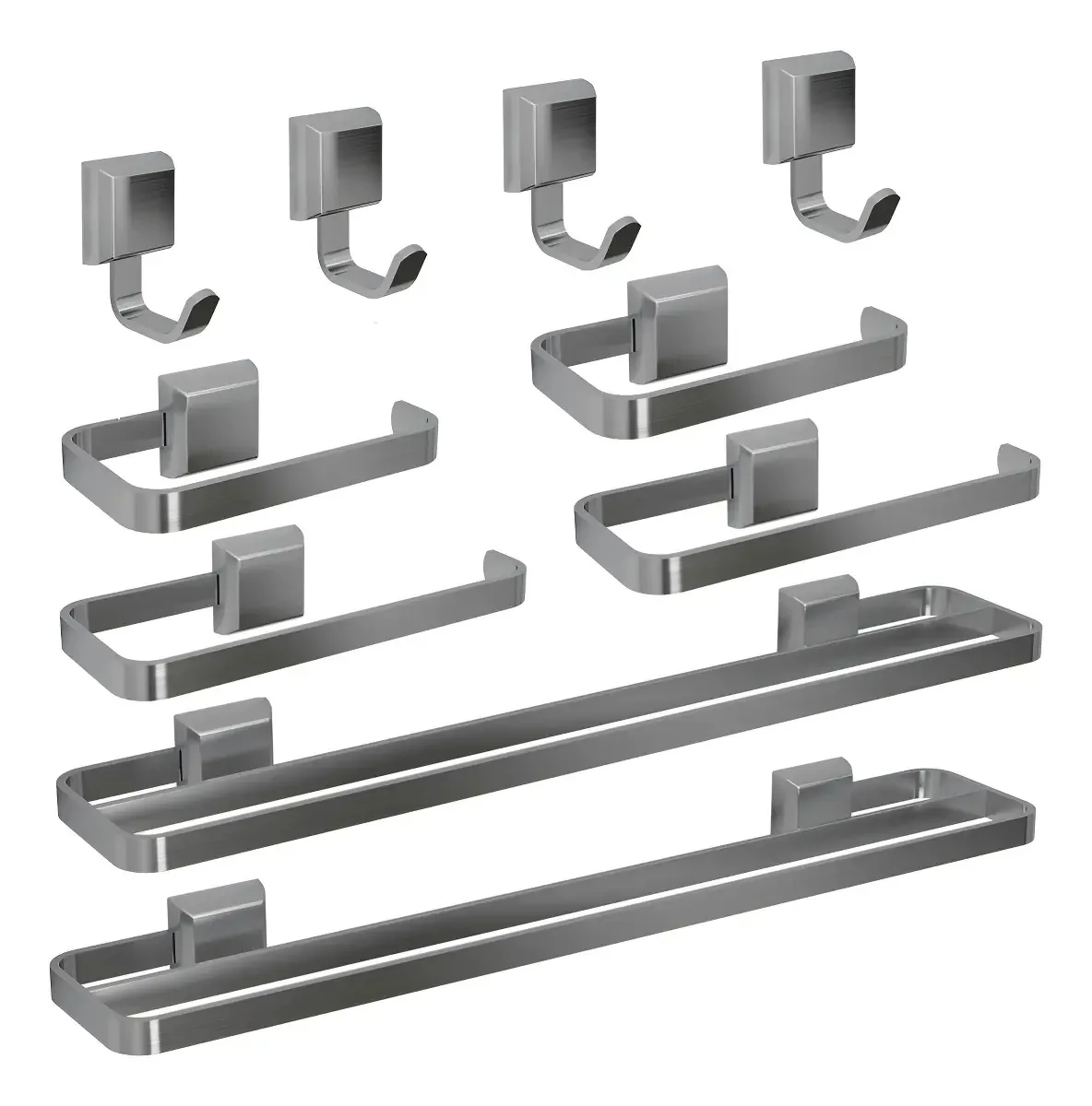 Kit De Acessórios Para Banheiros Lavabo 6 Peças + 4 Cabides Prateado