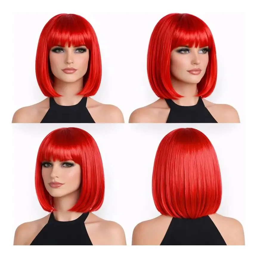Perucas Festa Fantasia Cosplay Carnaval Chanel Vermelha Vermelho