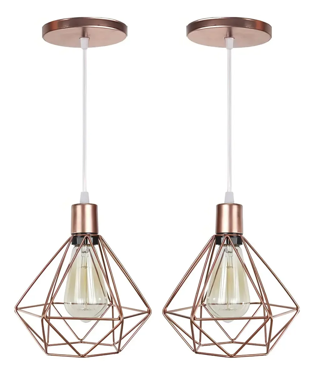 Luminárias Pendentes Lustres Diamante Rose Gold - 02 Peças