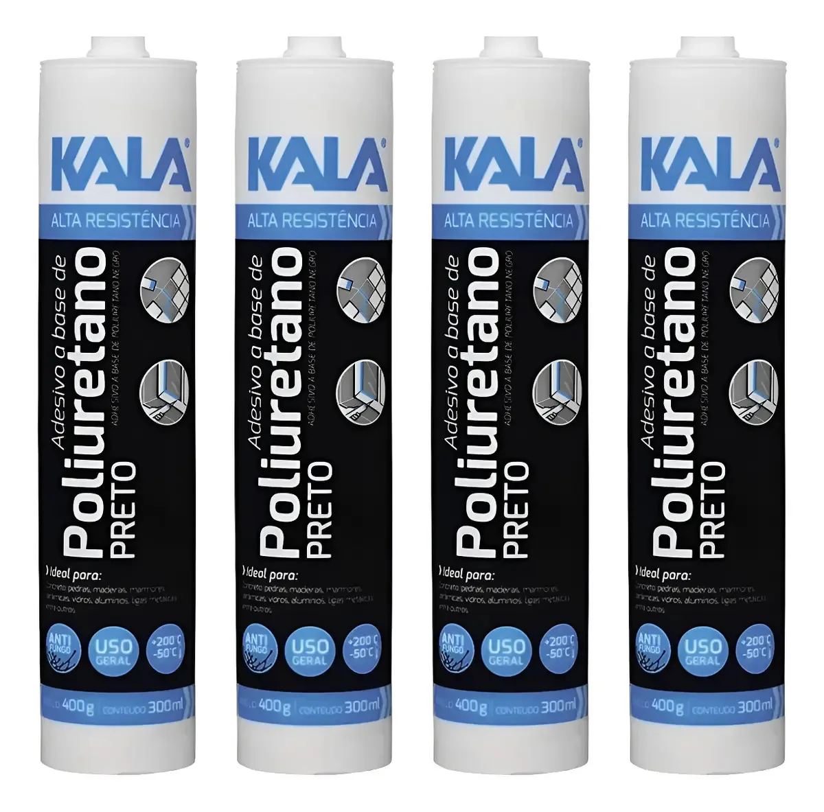 Kit 4 Selantes Adesivos Poliuretano Pu Preto 400gr - Kala