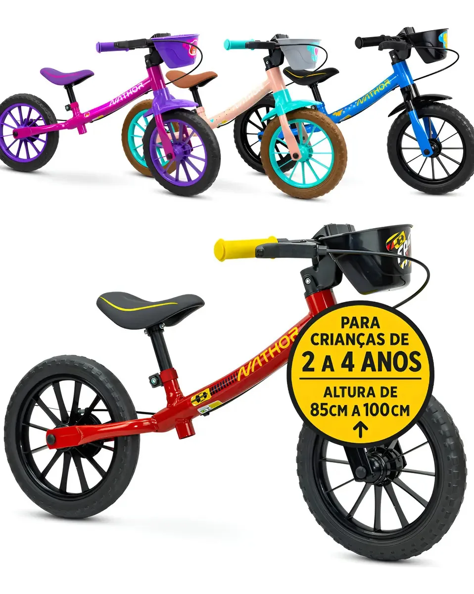 Bicicleta Infantil Sem Pedal Balance Aro 12 Nathor Cor Fast