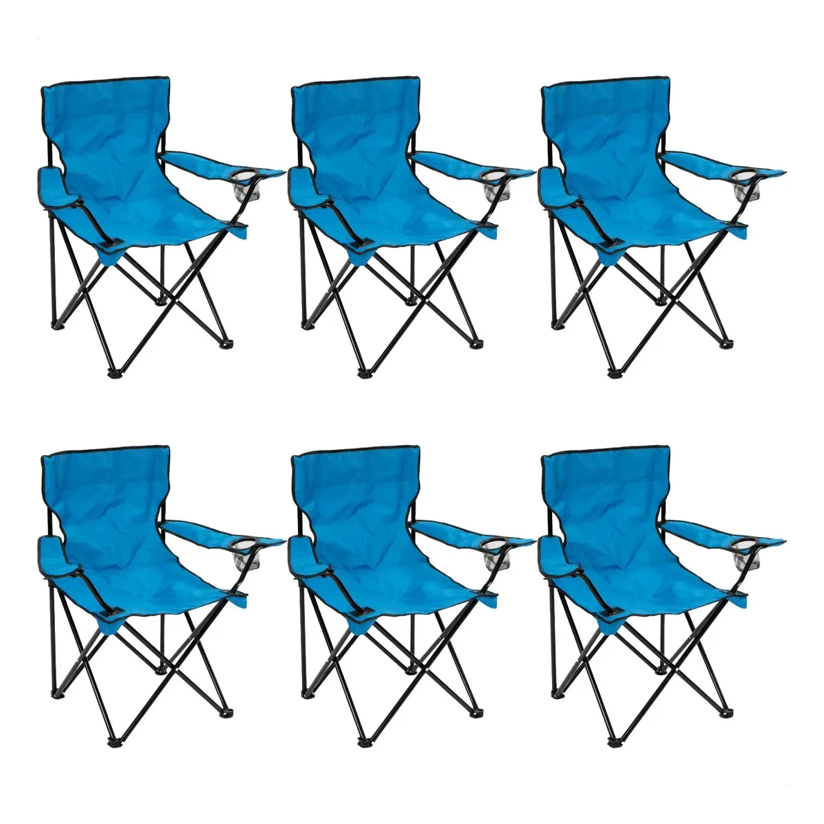 Kit 6 Cadeiras Pesca Camping Acampamento Dobrável C/ Bolsa Cor Azul