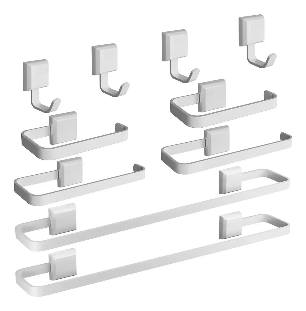 Kit De Acessórios Para Banheiros Banho Luxo Quadrado 10 Pçs Cor Branco