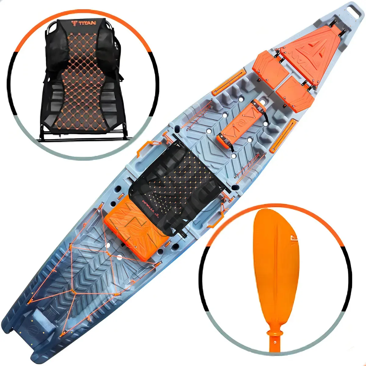 Caiaque de Pesca Titan Hiperion com Remo e Cadeira 3,5m 185kg