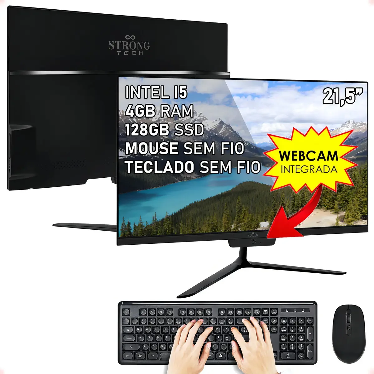 All In One Completo Preto I5 4gb Ssd 128gb 21,5 Strong Tech
