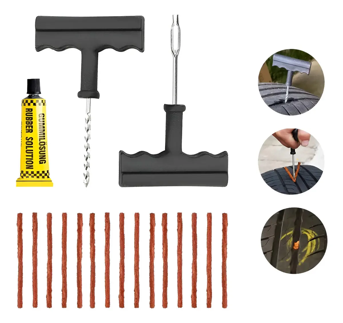 Kit Reparo Pneu Remendo Profissional Carro Moto +15 Macarrão Gurumania