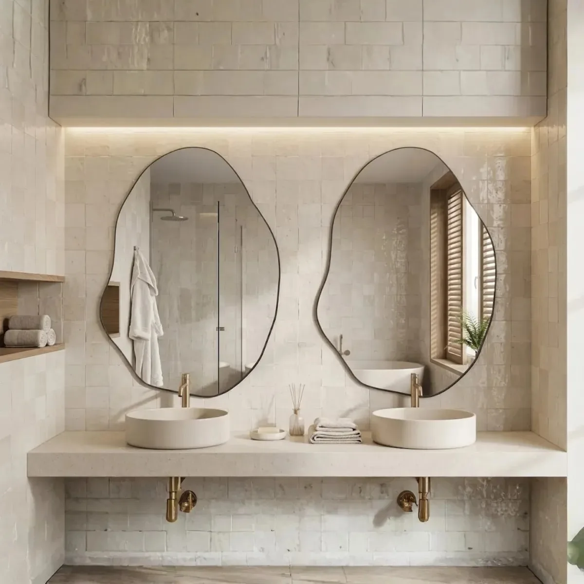 Kit 2 Espelhos Lopazzi Orgânico 70x50 Decorativo Grande De Banheiro Moldura Dupla Face