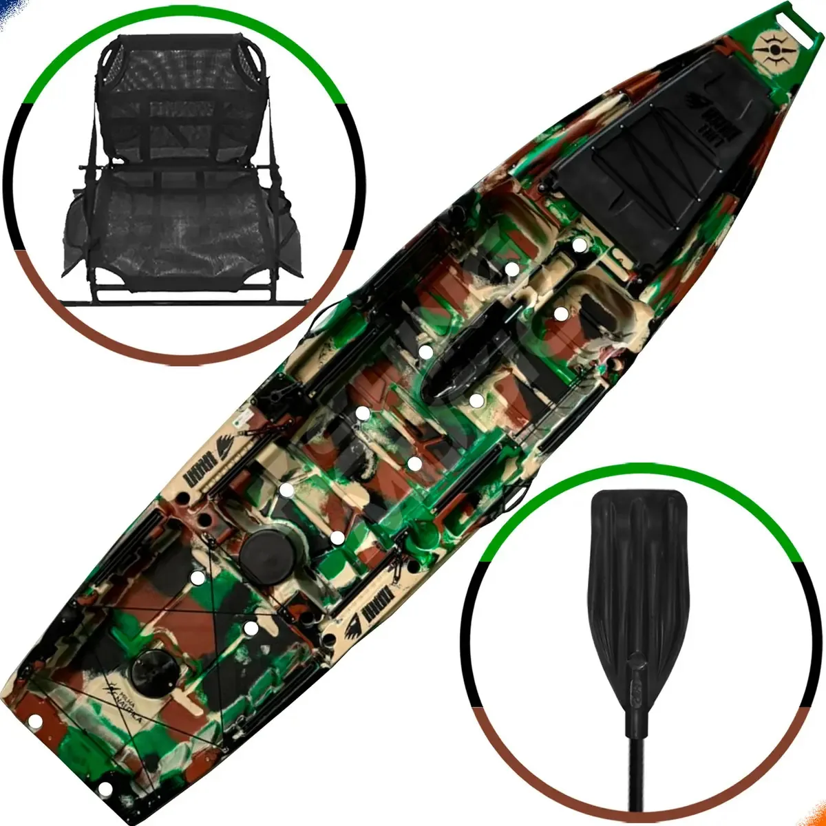 Caiaque De Pesca Iron 1187 + Cadeira E Remo - Milha Náutica Cor Selva