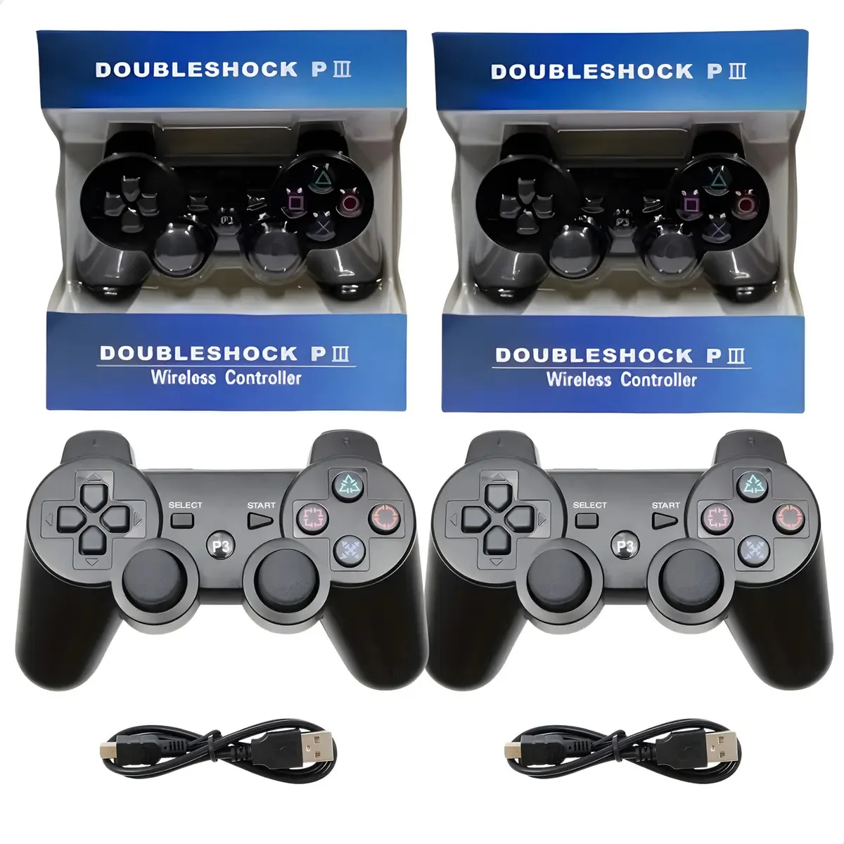 2 Controles de Joystick Vinzio Sem Fio Compatíveis Com Ps3 Com Cabo de Carregamento Preto