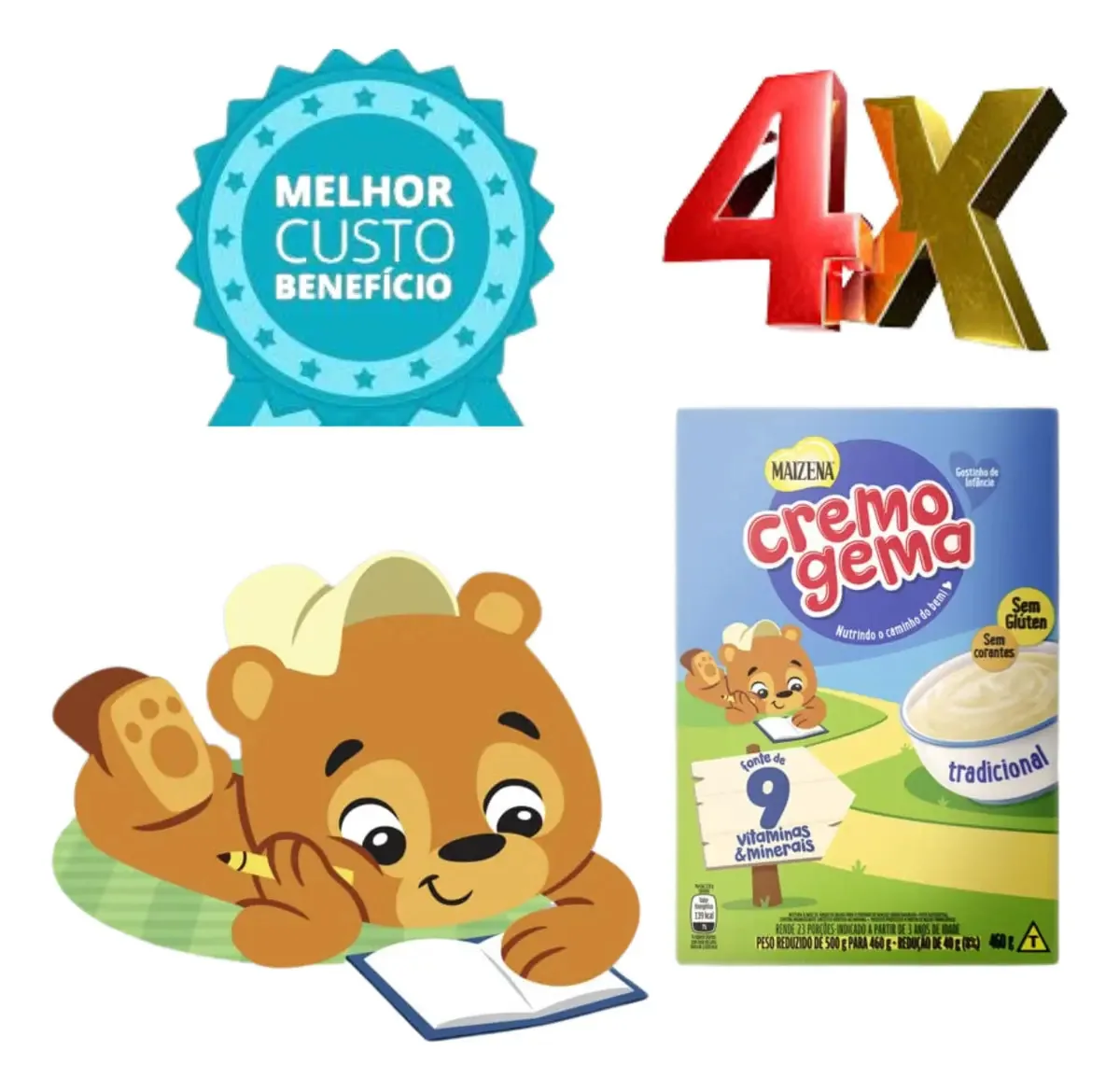 Kit 4 Cremogema Trad Mingau Sem Glúten 9 Vitaminas 180g