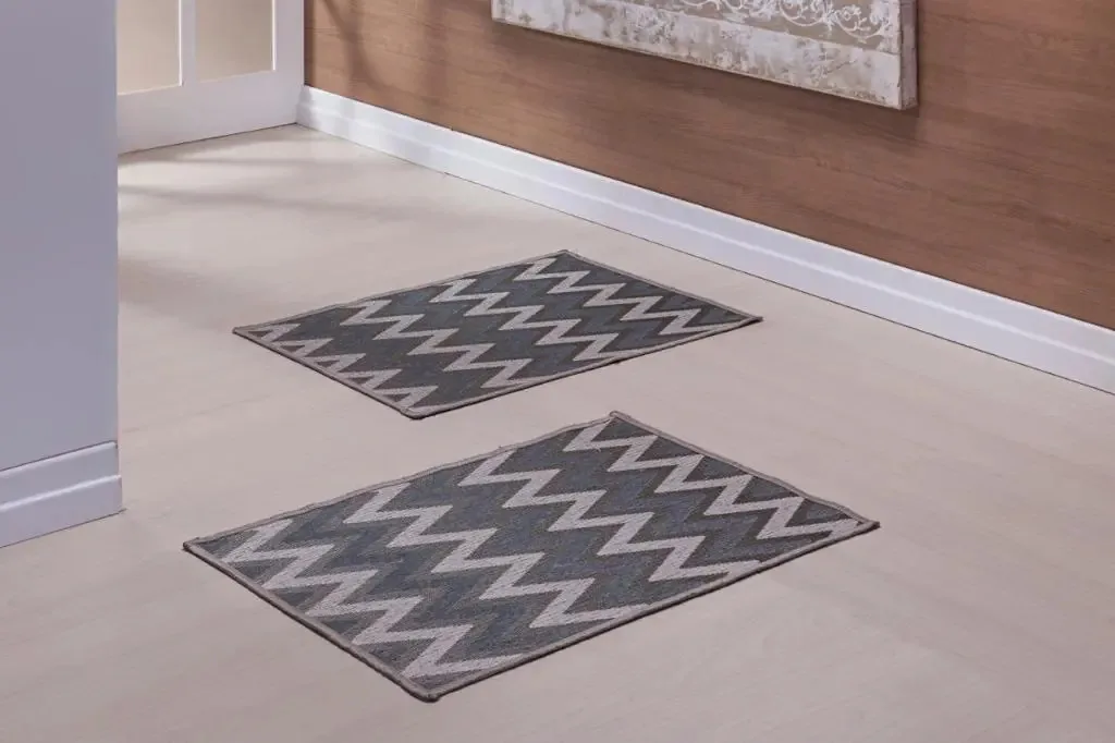 Kit 2 Tapetes Jacquard Para Sala/cozinha Estampados Chevron