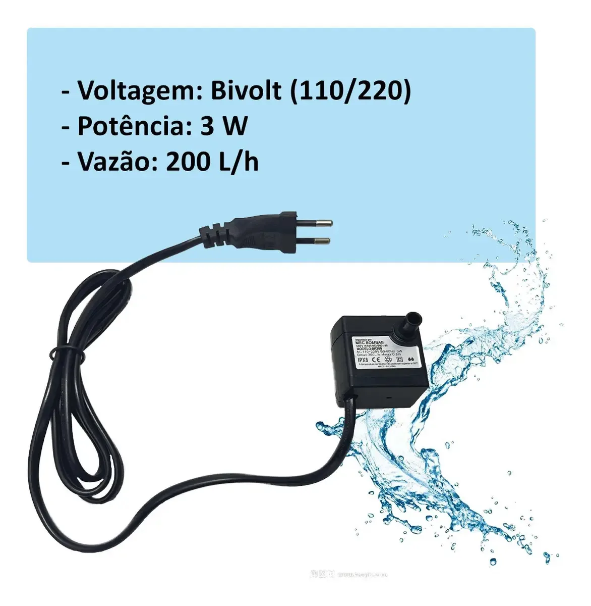 Bomba Submersa Aquário Bebedouro Pet Fontes Hidroponia 200lh A Colorida Bk300