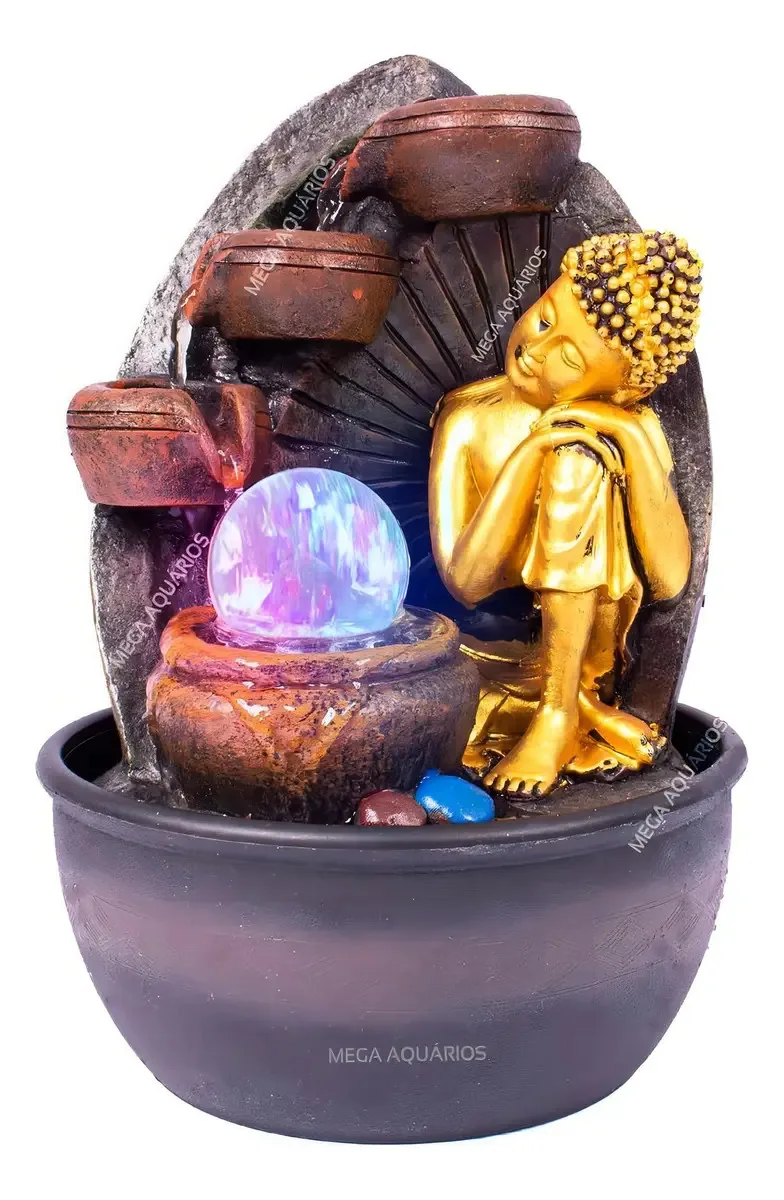 Fonte Agua Decorativa Cascata Artificial Relaxante Led 1906