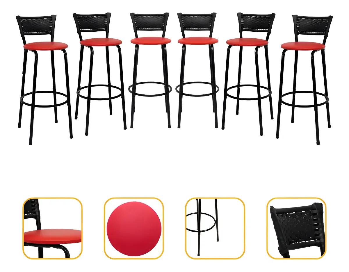 Banqueta Alta Para Bar/cozinha Imperdível Acabamento Da Estrutura Estrutura Preta Cor Vermelho