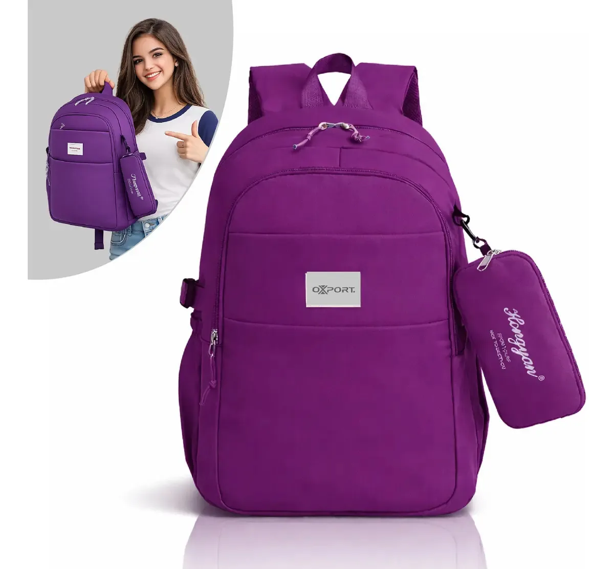 Mochila Feminina Reforçada Passeio Escola Faculdade Cor Violeta-escuro Desenho Do Tecido Liso
