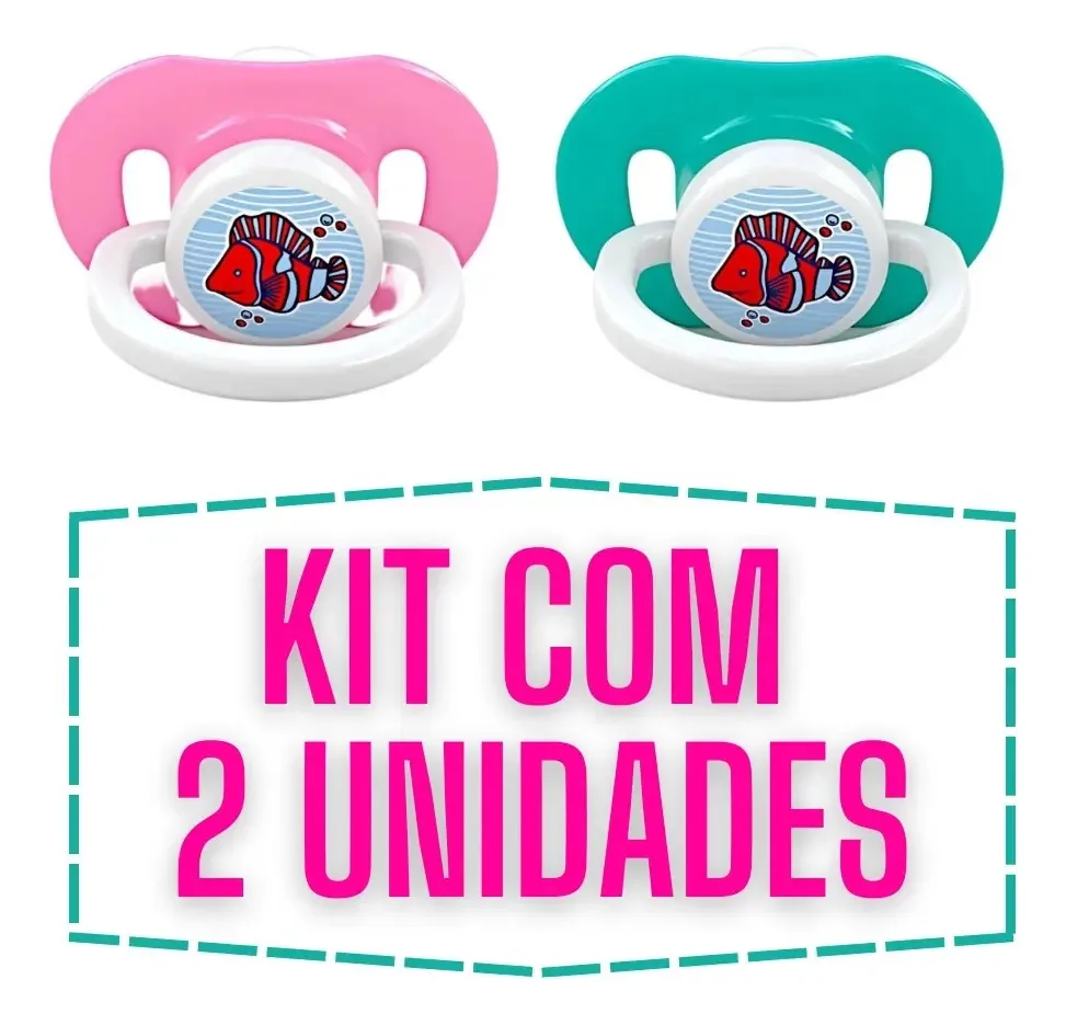 Combo 2 Chupetas Bico Redondo Macio Rosa Verde Azul Vermelho Cor Rosa Bb + Verde