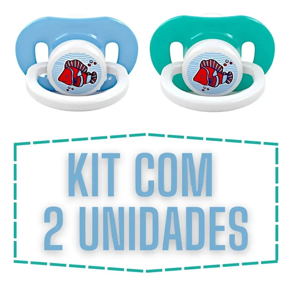 Combo 2 Chupetas Bico Redondo Macio Rosa Verde Azul Vermelho Cor Verde + Azul