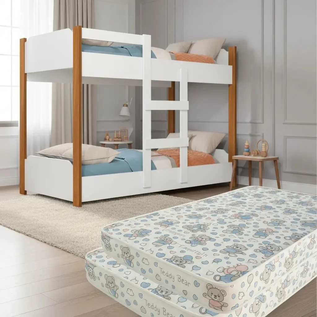 Beliche Infantil Grade De Proteção 2 Colchões Impermeável Cor Branco/nature