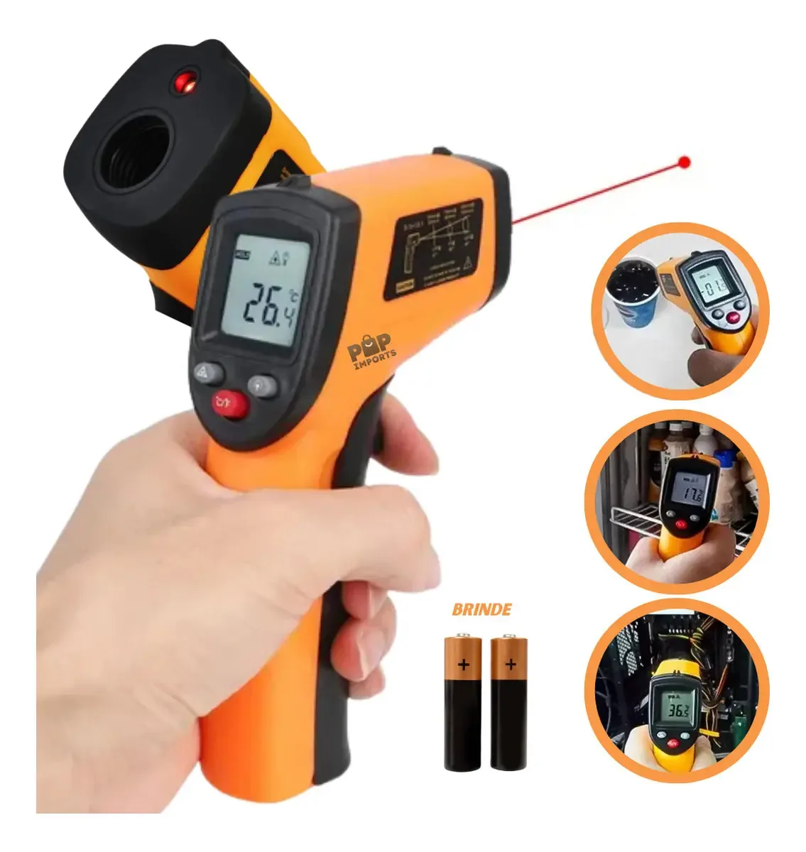 Termômetro Infravermelho Laser Digital Medição Instantânea Alta Precisão Para Cozinha Automotivo Industrial Fornos E Churrasqueiras Faixa De -50°C A 400°C Leitura Rápida - POP Imports