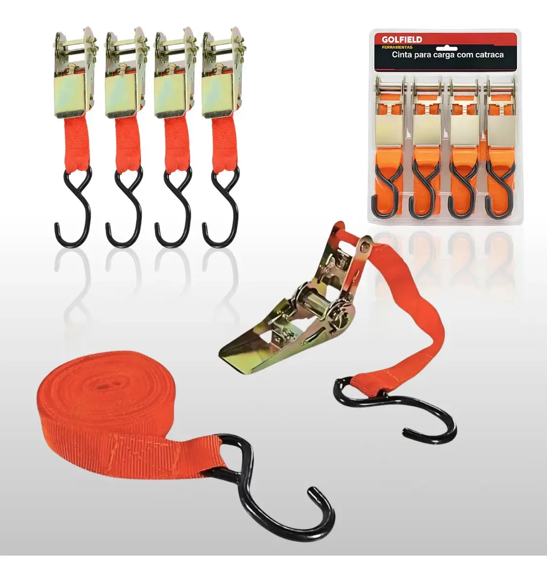 Kit 4 Cintas Carga Catraca POP Imports 25mm 400kg Alta Resistência Laranja