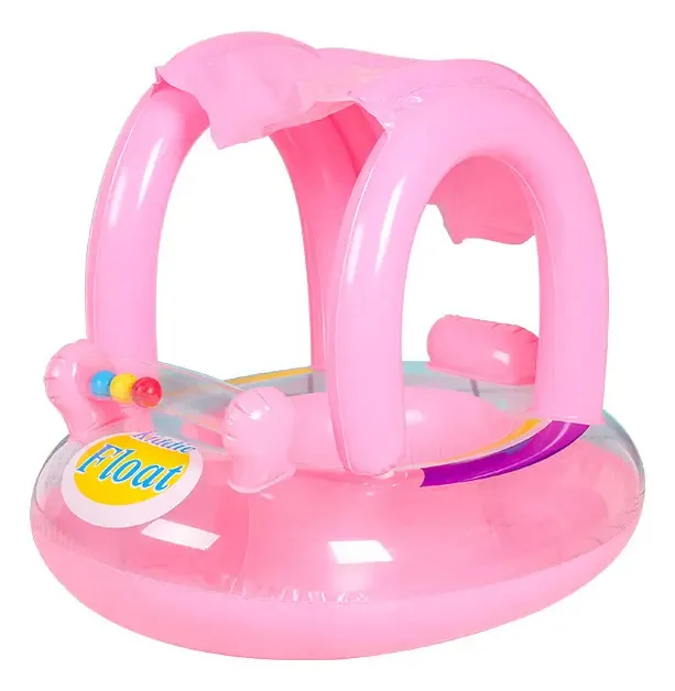Boia Infantil Inflável Com Cobertura Proteção Do Sol Bote Bebê Infantil Inflável Piscina Cor Rosa Marca Pop Imports