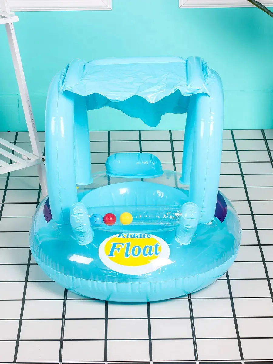 Boia Inflável Bebê Com Cobertura UV Azul Proteção Solar PVC