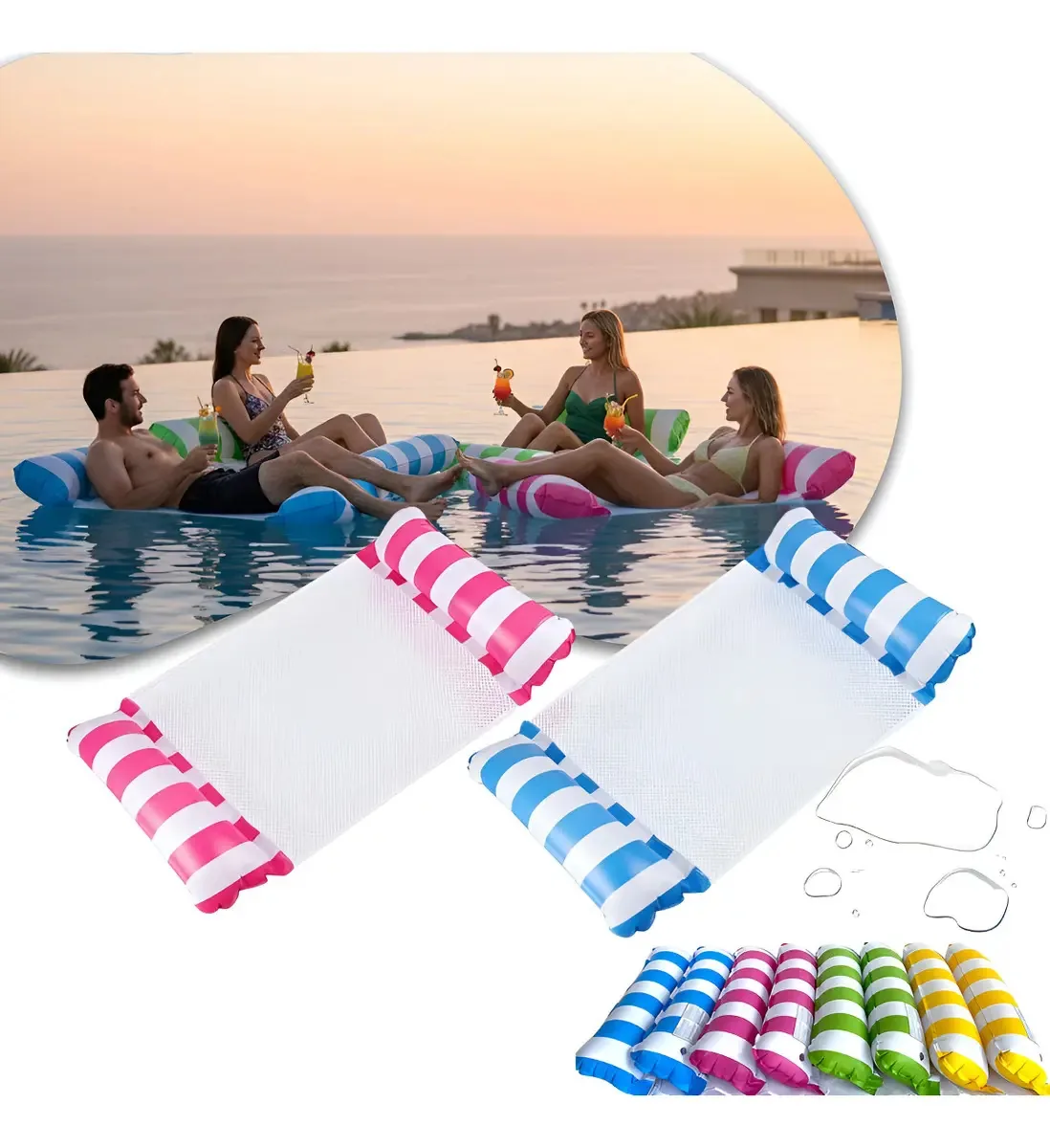 Kit 02 Boia Rede Esteira Cama Flutuante Reclinável Inflável