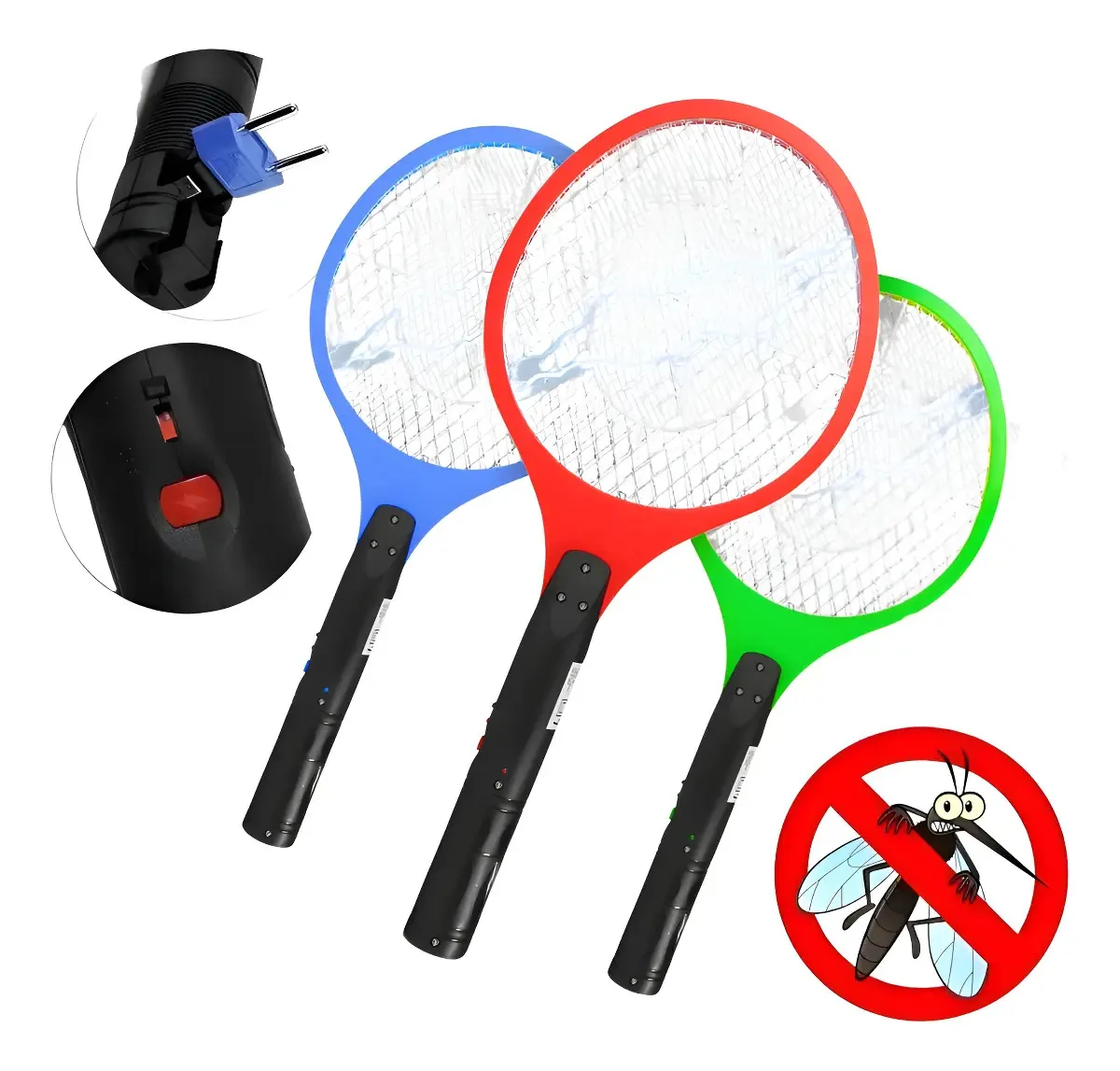 Kit com 3 Raquetes Elétricas Recarregáveis para Mosquitos e Insetos Bivolt