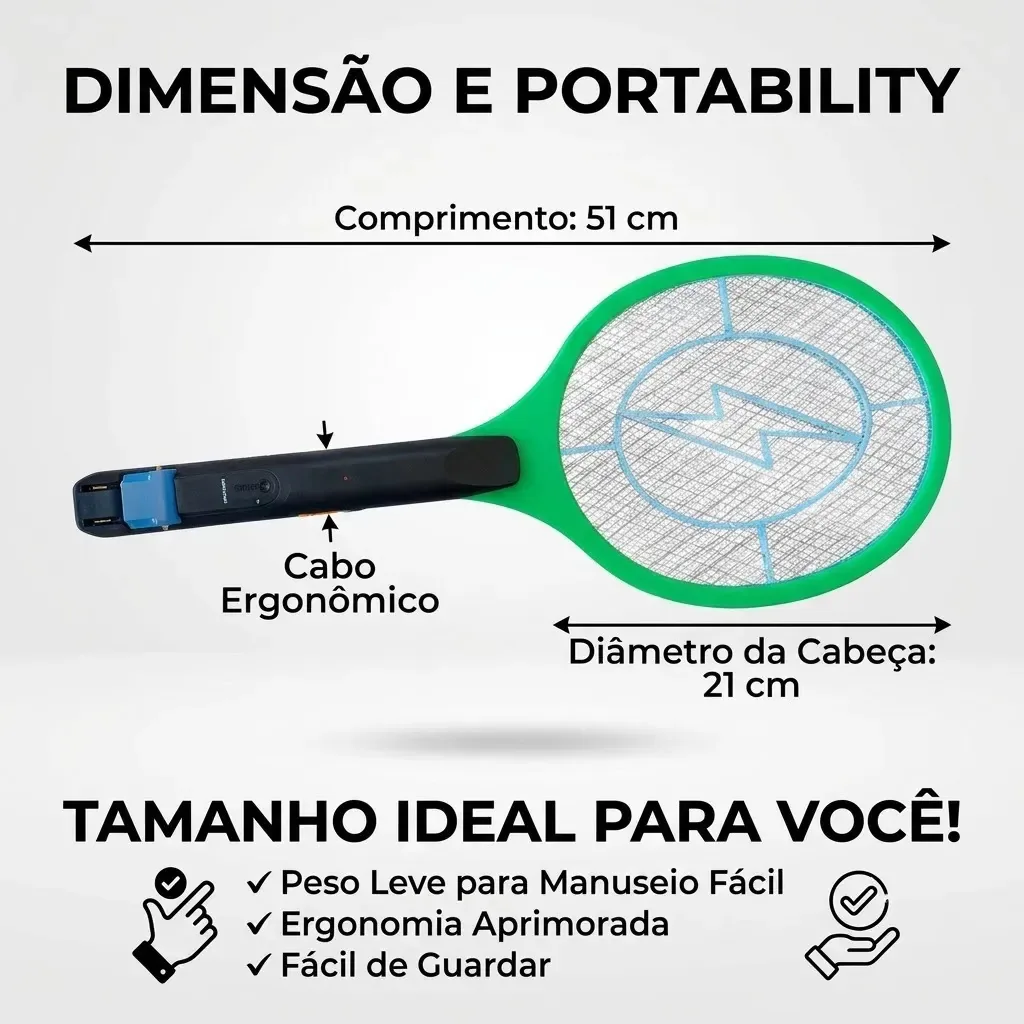 Raquete Elétrica Recarregável Bivolt Para Pernilongos e Insetos